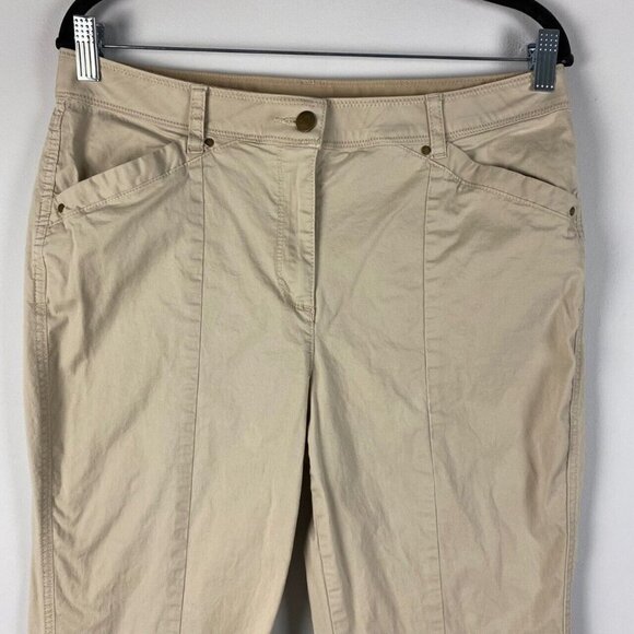 Chicos Ankle Pants Womens 1 US Medium Elastic Waist Tapered Slim Leg Tan - Picture 2 of 9